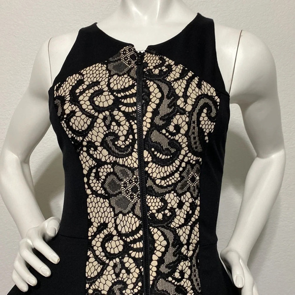 bebe NWT Briana Bonded Lace Jersey Peplum Sleeveless Bodycon Mini Dress … - Picture 4 of 9